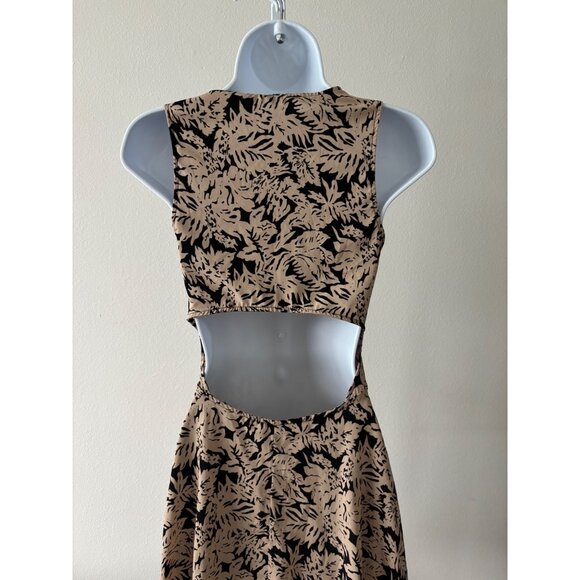 Y2K Floral Mini Dress M Skater Tie Front Back Cutout Festival Boho Chic Resort - Picture 11 of 13